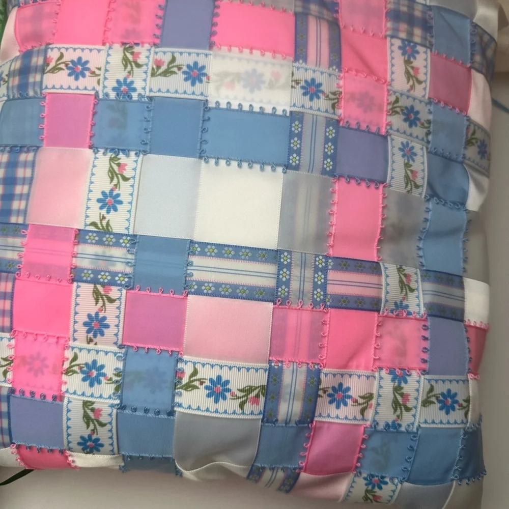 Ribbon Pillows By Marsha Lot;2 Small Fairy/Cottage Core Green & Pink Pillows NWT